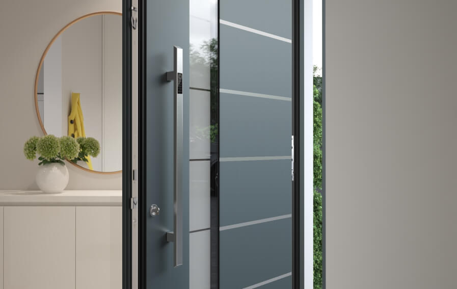 Open aluminum entrance door