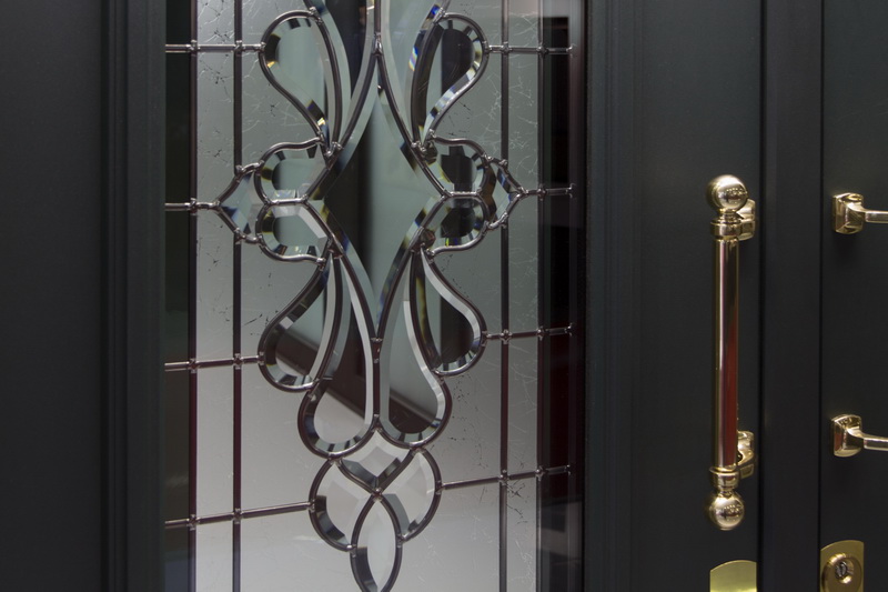 Stained glass in a traditional front door