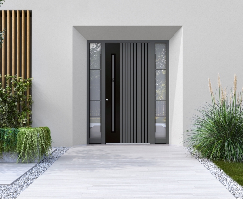 Grey aluminum entrance door