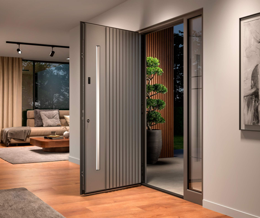 moderna vhodna vrata s pametnim ročajem