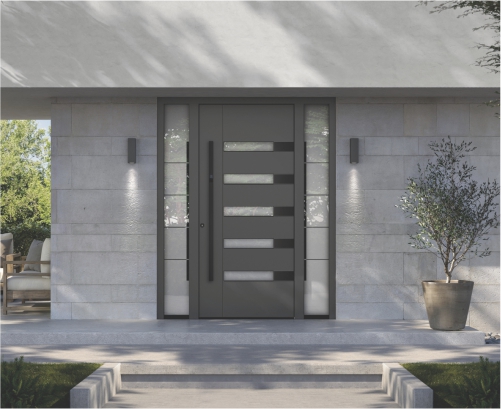 nevpadljiva siva vhodna vrata s steklom