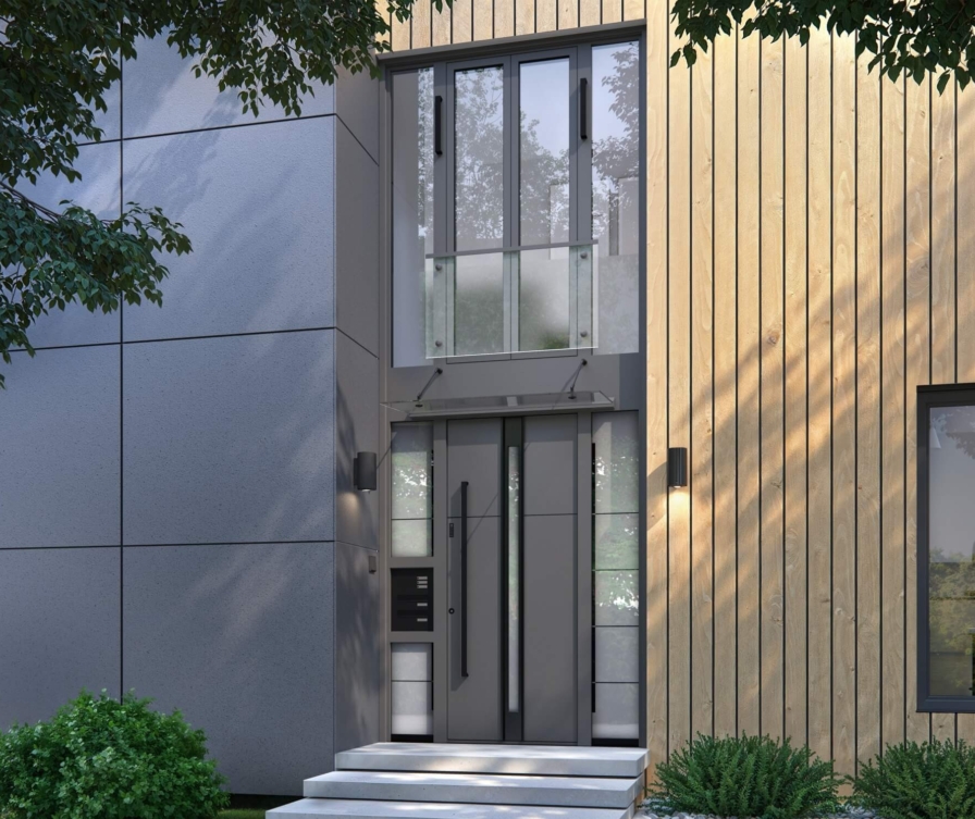 Front door with abundant natural light and an overlight glazed element