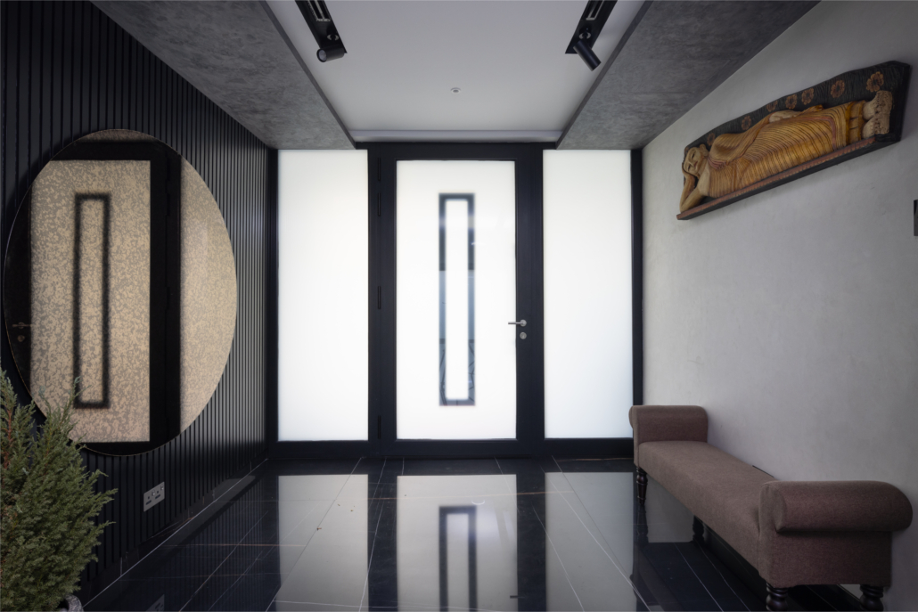 Glazed front door viewed from the inside